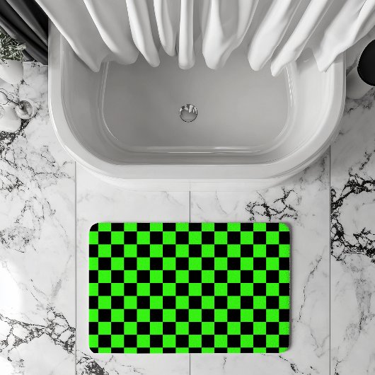 Neon Groen Zwart Geruite Checkerboard Badmat
