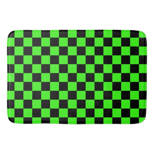 Neon Groen Zwart Geruite Checkerboard  Badmat (Voorkant)