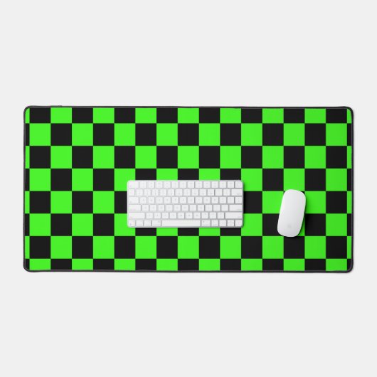 Neon Groen Zwart Geruite Checkerboard  Bureaumat (Keyboard & Muis)