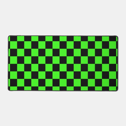 Neon Groen Zwart Geruite Checkerboard  Bureaumat (Voorkant)