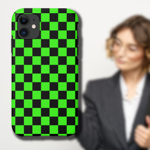 Neon Groen Zwart Geruite Checkerboard  iPhone 11 Hoesje