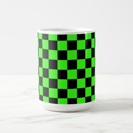 Neon Groen Zwart Geruite Checkerboard  Koffiemok (Center)