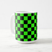 Neon Groen Zwart Geruite Checkerboard  Koffiemok (Voorkant links)