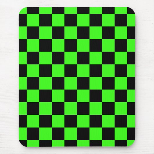 Neon Groen Zwart Geruite Checkerboard  Muismat (Voorkant)
