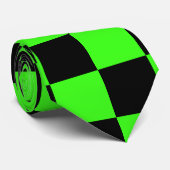 Neon Groen Zwart Geruite Checkerboard  Stropdas (Opgerold)