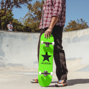 Neon groene achtergrond Zwarte Ster Aangepast Skateboard