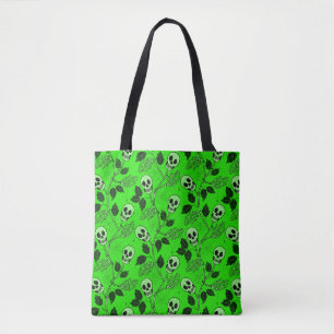 Neon groene bloem gotische schedel  draagtas
