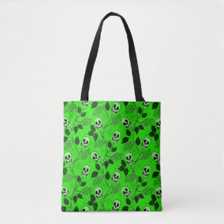 Neon groene bloem gotische schedel draagtas