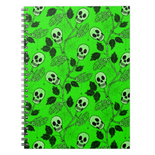 Neon groene bloem gotische schedel notitieboek