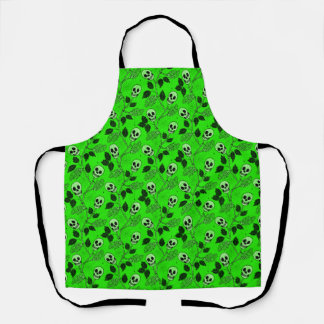 Neon groene bloem gotische schedel schort
