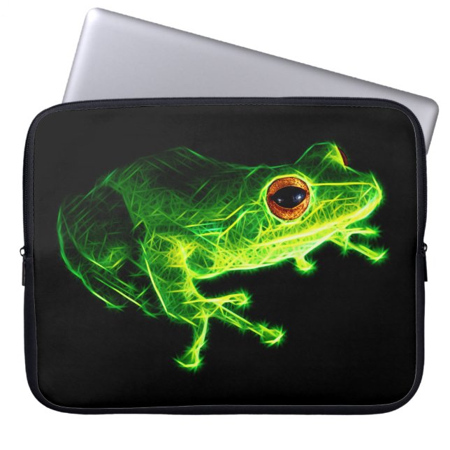 Neon Groene Elektrische Boomkikker - Gloeiend Dier Laptop Sleeve (Voorkant)