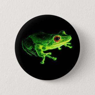 Neon Groene Elektrische Boomkikker - Gloeiend Dier Ronde Button 5,7 Cm