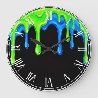 Neon groene en blauwe slijm druipende zwarte gamer grote klok