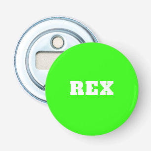 Neon Groene en Witte Moderne Naam Huisdier Button Flesopener