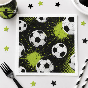 Neon groene en zwarte voetbal verjaardagsfeestje servet