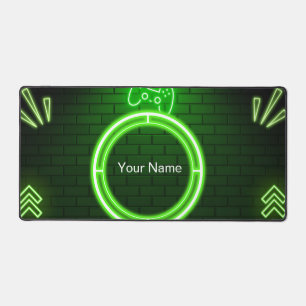 Neon groene gamingbureaumat met aangepaste naam vo bureaumat