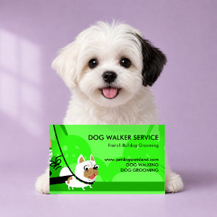Neon groene Hondenuitlaatservice Franse Bulldog Visitekaartje