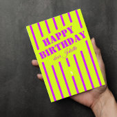 Neon groene lila gelukkige verjaardagsgroet auto