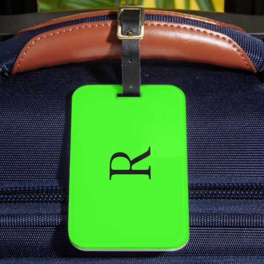 Neon Groene Monogrammen Bruiloft Verjaardag Gift F Bagagelabel (Voorkant Insitu 2)