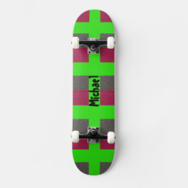 Neon Groene Preppy Skateboard Gesimuleerde Rood Gr