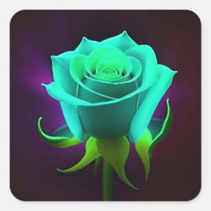 🌹 Neon Groene Roos Gloeiende Abstracte Bloem Kuns Vierkante Sticker
