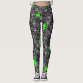 Neon groene spin en web leggings (Voorkant)