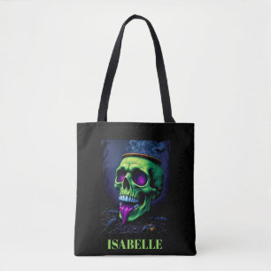 Neon groene spookachtige schedel gothic Halloween Draagtas