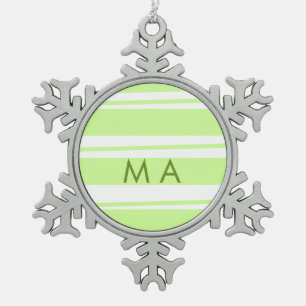 Neon groene strepen Griekse patroon letter monogra Tin Sneeuwvlok Ornament