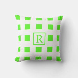 Neon Groene Vierkantjes Patronen Monogrammen Wit S Buitenkussen