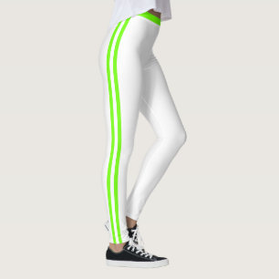 Neon Groene Zijstreep Witte Leggings Aangepaste Kl