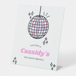 Neon Groovy Disco Ball Reclamebord Met Voetstuk