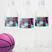 Neon Grunge Paint Splatter Basketbal Verjaardag Waterfles Etiket