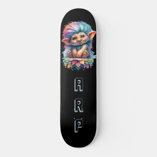 *~* Neon Haar Regenboog Troll AP89 Initiaal Skateboard (Voorkant)