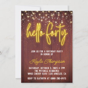 Neon Hallo 40Wooden Birthday Kaart