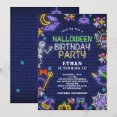 Neon Halloween 11e verjaardagsfeest Kaart (Voorkant / Achterkant)