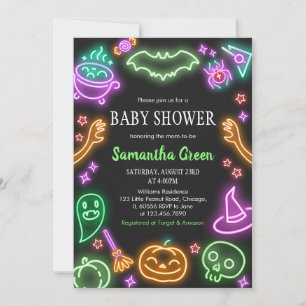Neon Halloween Baby shower Kaart