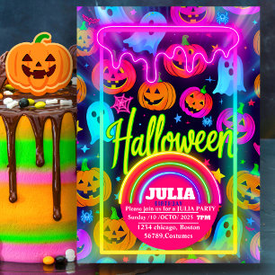 Neon Halloween licht regenboog Glowing Ghost party Kaart