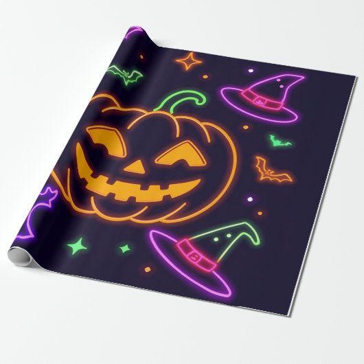 Neon Halloween Party Gift Wrap Cadeaupapier (Uitgerold)