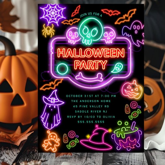Neon Halloween Party Invitation