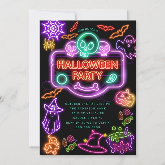 Neon Halloween Party Invitation (Devant)