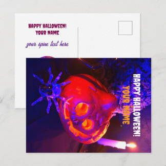 Neon Halloween pompoenen Aankondigingskaart