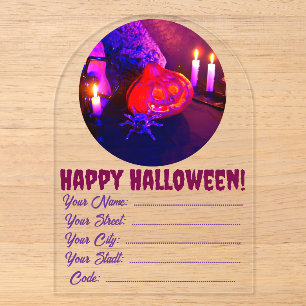 Neon Halloween pompoenen Acryl Uitnodigingen