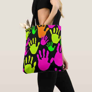 Neon handafdruk graffiti patroon draagtas