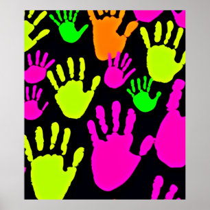 Neon handafdruk graffiti patroon poster
