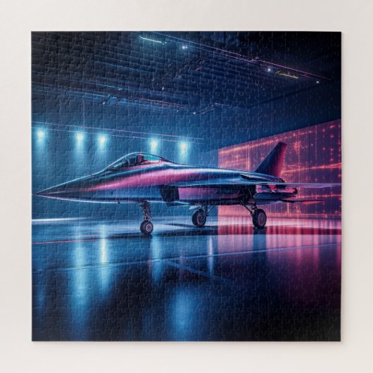 Neon Hangar Jet - Cyberpunk Puzzle (Vertical)