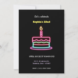 Neon Happy Birthday Cake Design met een kaars Kaart