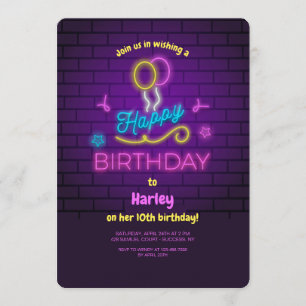 Neon Happy Birthday Invitation
