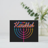Neon Happy Hanukkah Menorah Briefkaart (Staand voorkant)