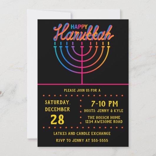 Neon Happy Hanukkah Menorah Kaart (Voorkant)
