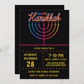 Neon Happy Hanukkah Menorah Kaart (Voorkant / Achterkant)